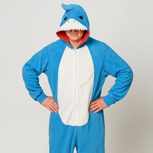 🦈 Blue Shark Onesie Costume — Zip Front w/ Teeth & Fin — Cozy Kigurumi Style XL